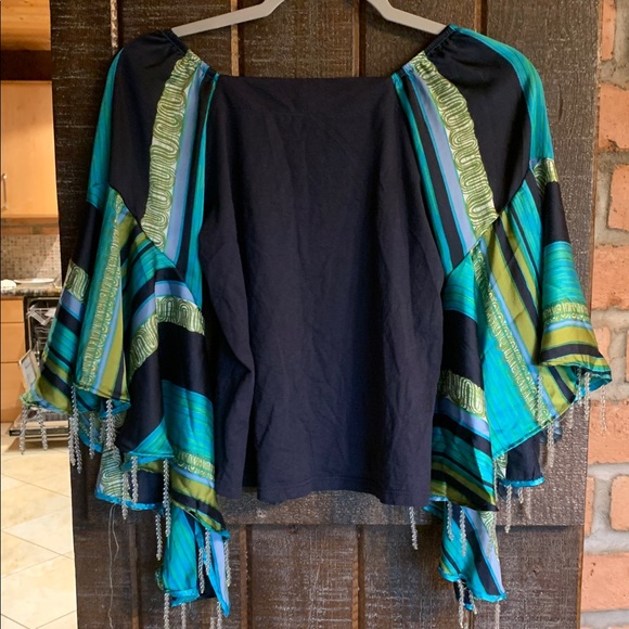Anthropologie TINY Blue Green Beaded Bell Sleeve Top Size XS Flowy Boho Coastal - Picture 6 of 14